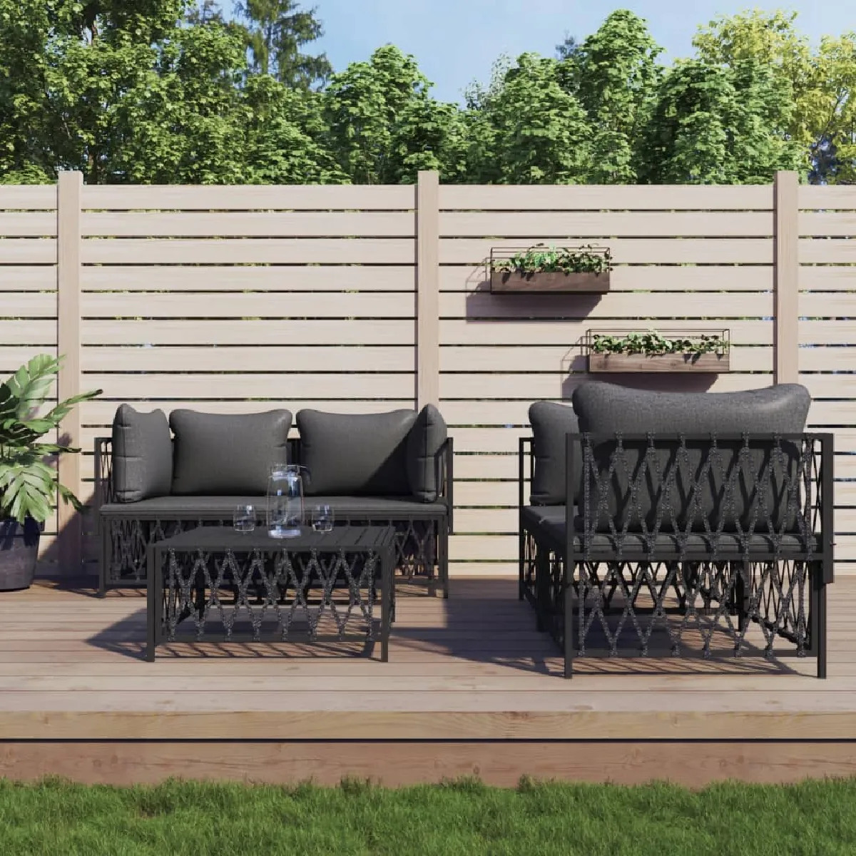 vidaXL Salon de jardin avec coussins 5 pcs / acier - vue 2