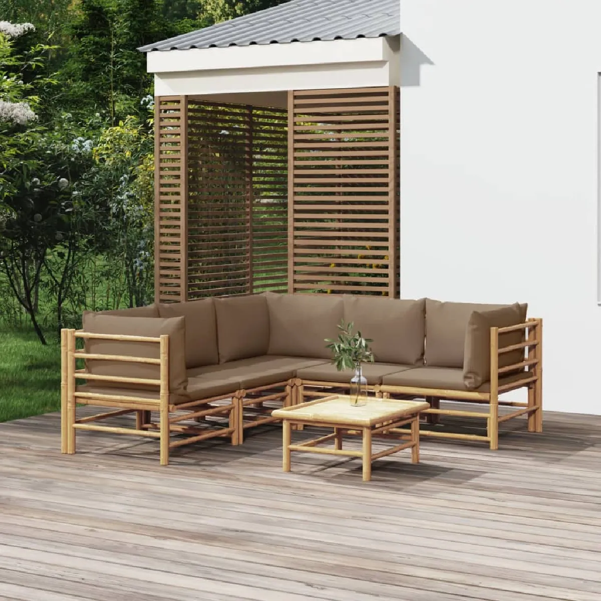 Non Communiqué Marron Bambou Vidaxl 6 Pieces Salon De Jardin Modulable 69 X 55 X 65 5 Personnes - Image 3