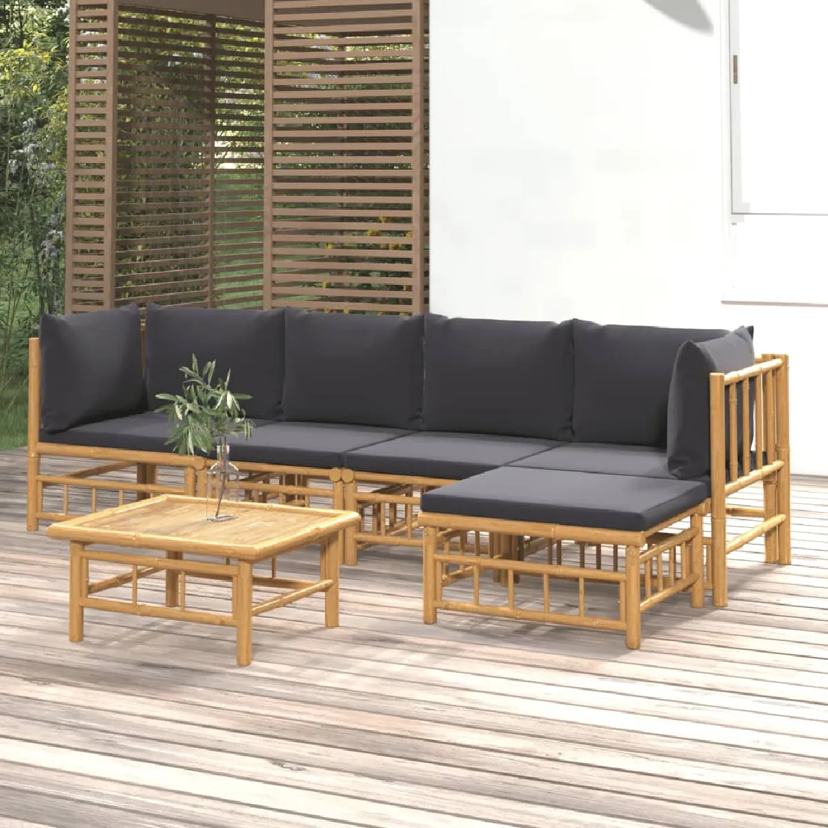 vidaXL Salon de jardin 6 pcs avec coussins bambou 3155212