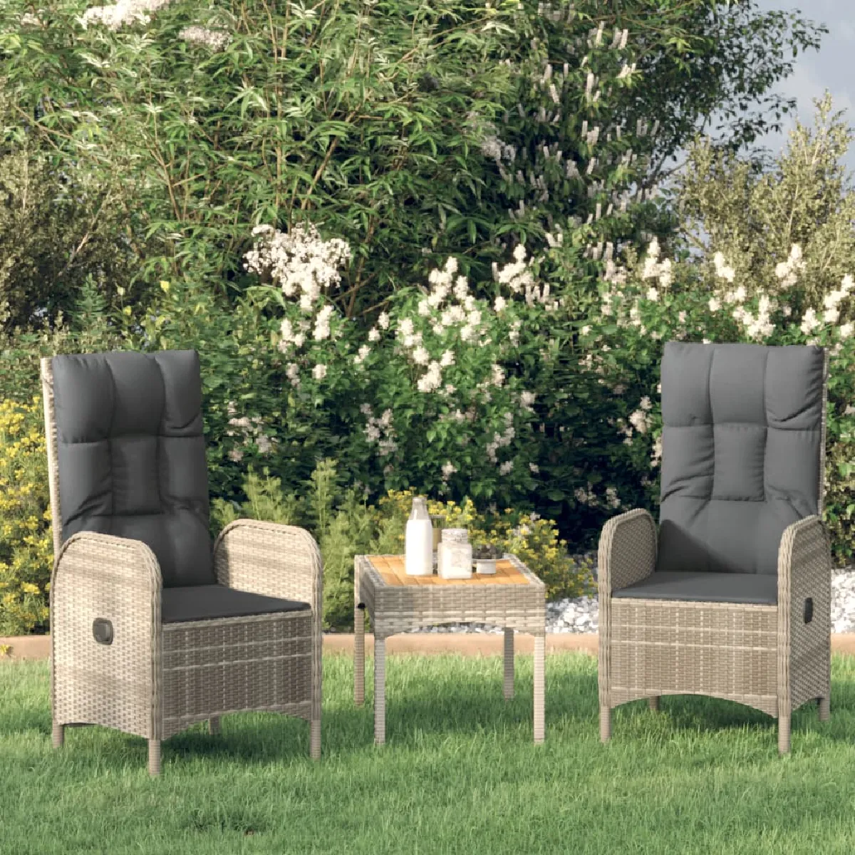 vidaXL Canapés de jardin 3 pcs avec coussins Résine tressée - vue 5