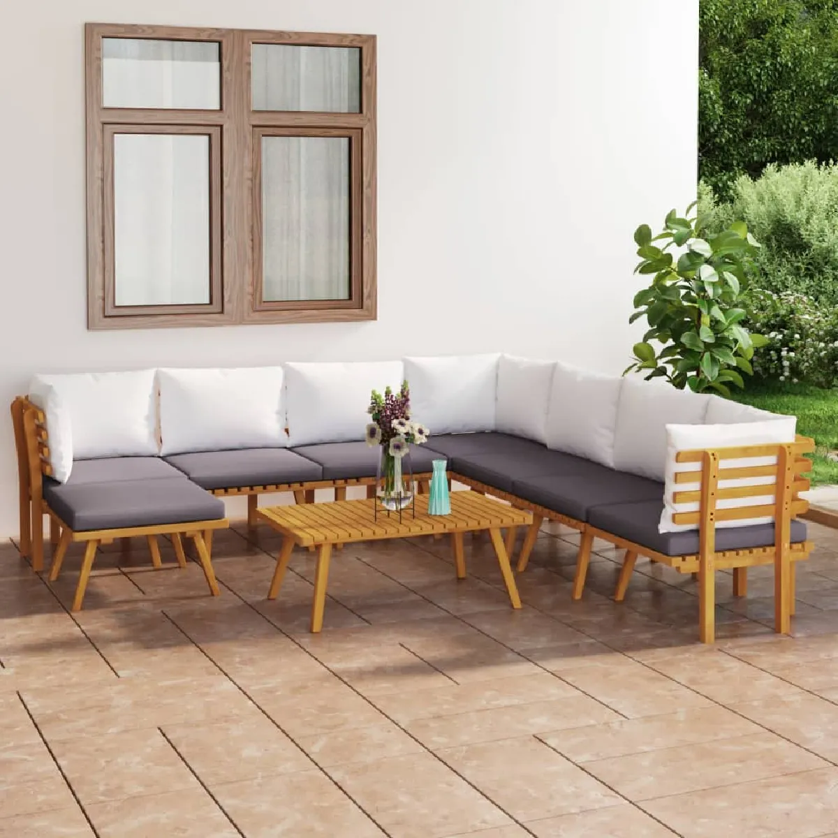 vidaXL Salon de jardin 9 pcs Bois d'acacia solide