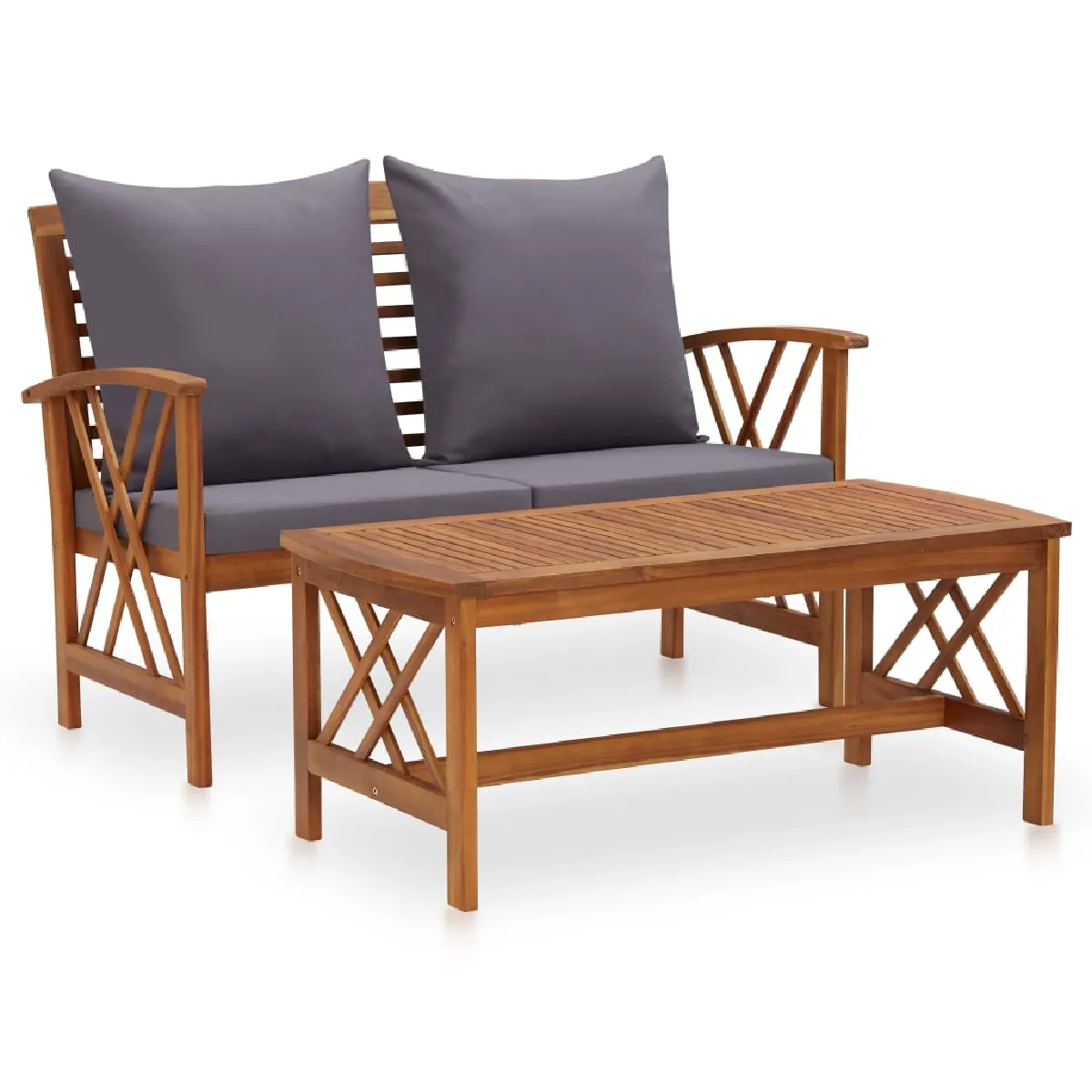 vidaXL Salon de jardin 2 pcs avec coussins Bois d'acacia solide - vue 3