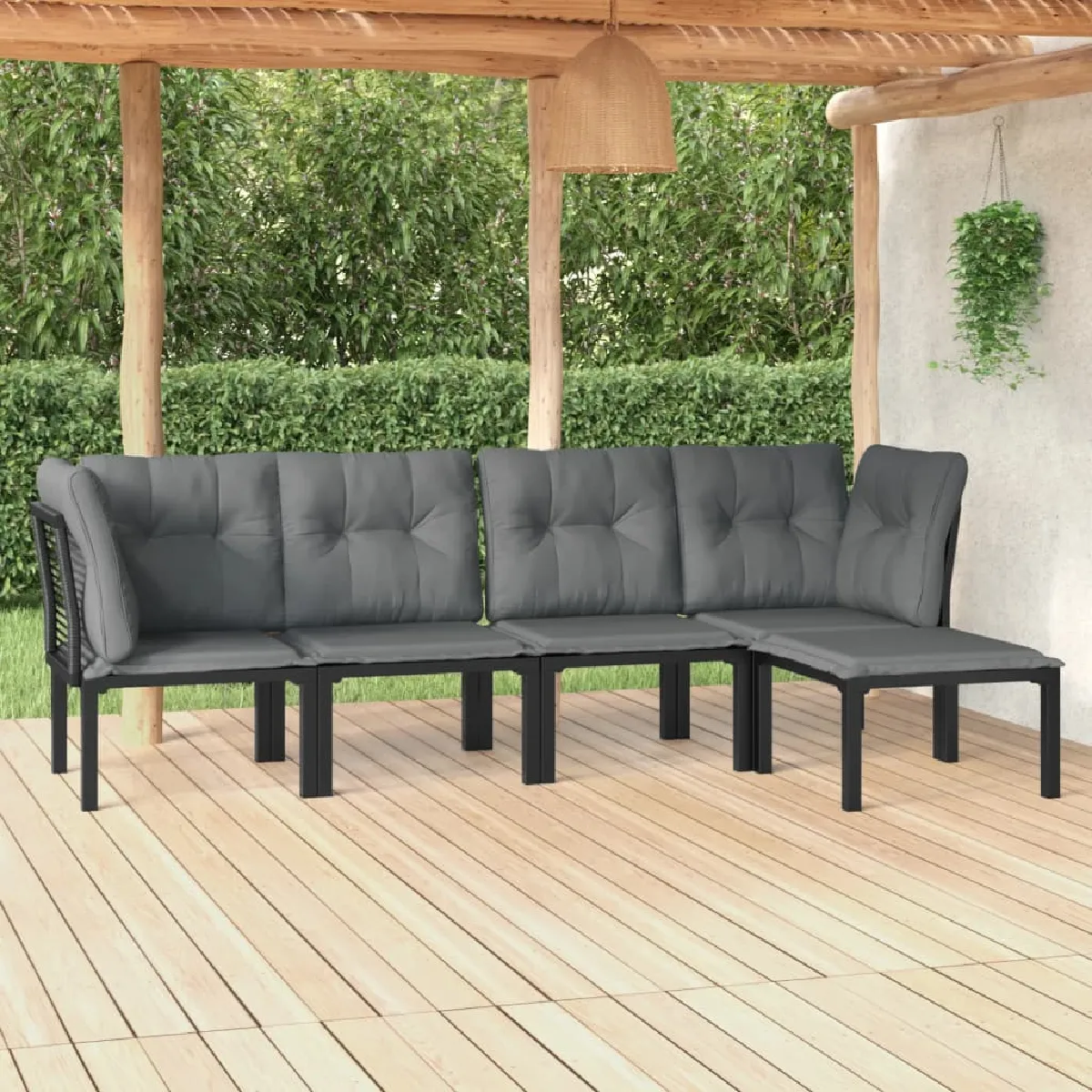 VIDAXL - Salon de Jardin - 5 Pièces - Rotin - Noir et Gris - Image 3