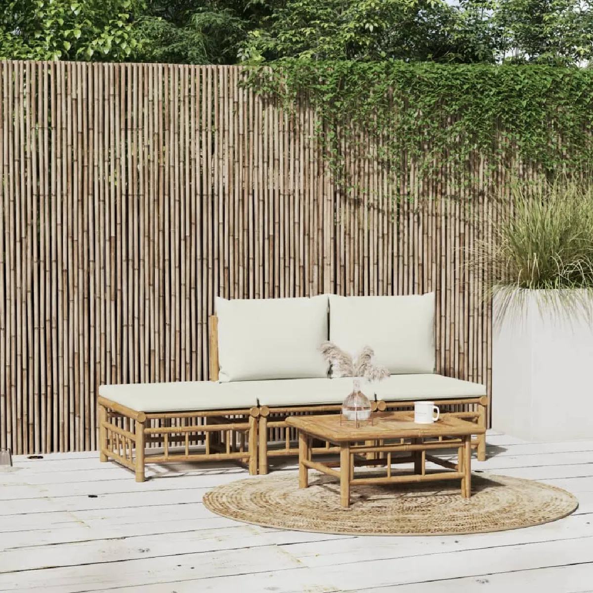 vidaXL Salon de jardin 4 pcs crème Bambou