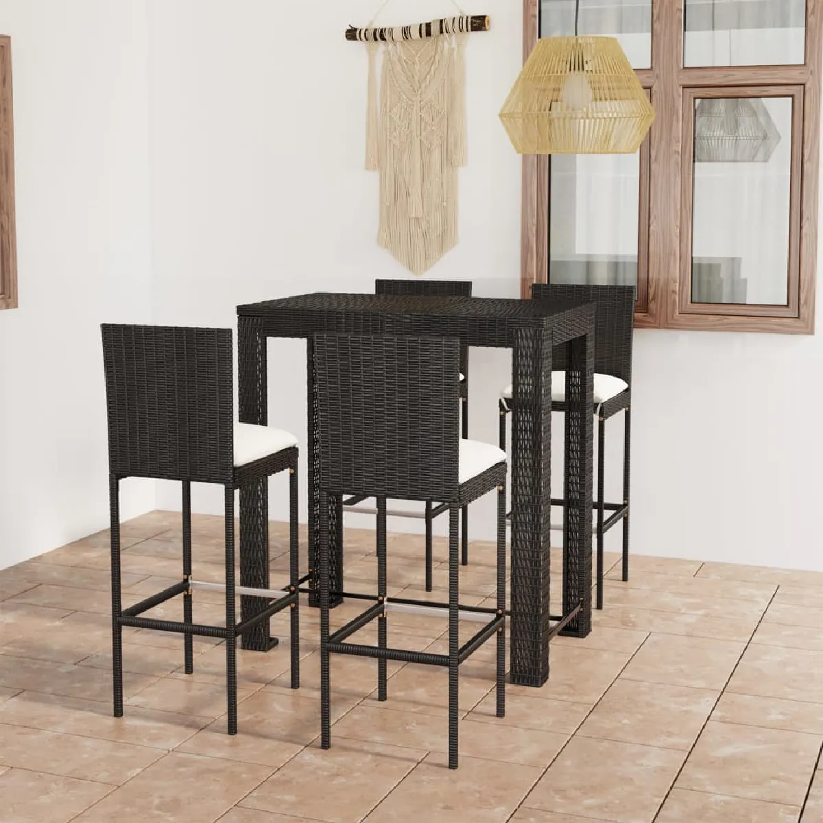vidaXL Ensemble de bar de jardin 5 pcs Résine Tressée - vue 6
