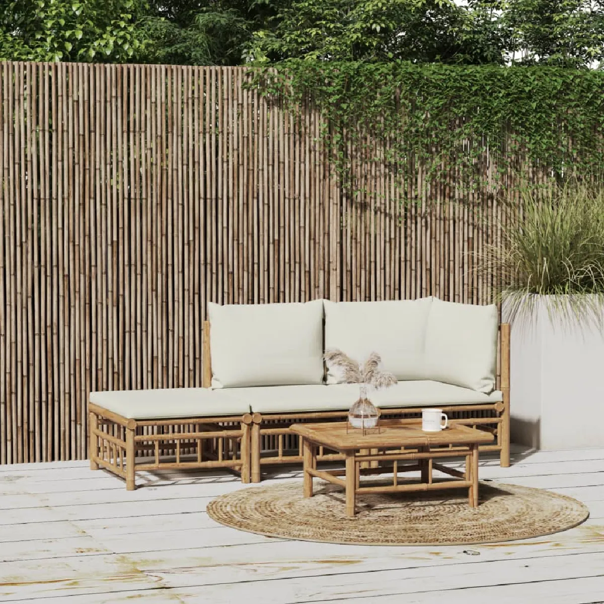 vidaXL Salon de jardin 3 pcs Bambou crème - vue 2