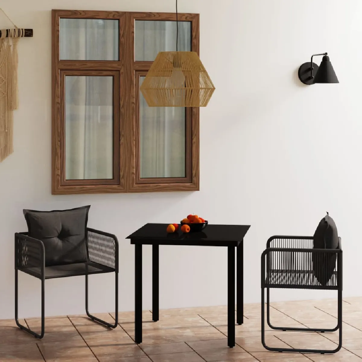 Vidaxl Noire Ensemble Salle À Manger Jardin 3 Pcs
