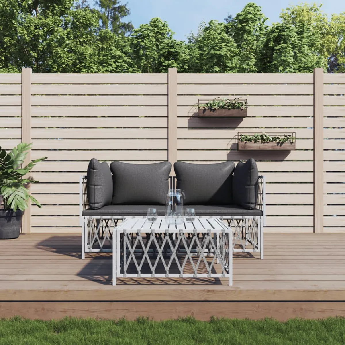 vidaXL Salon de jardin avec coussins 3 pcs Acier