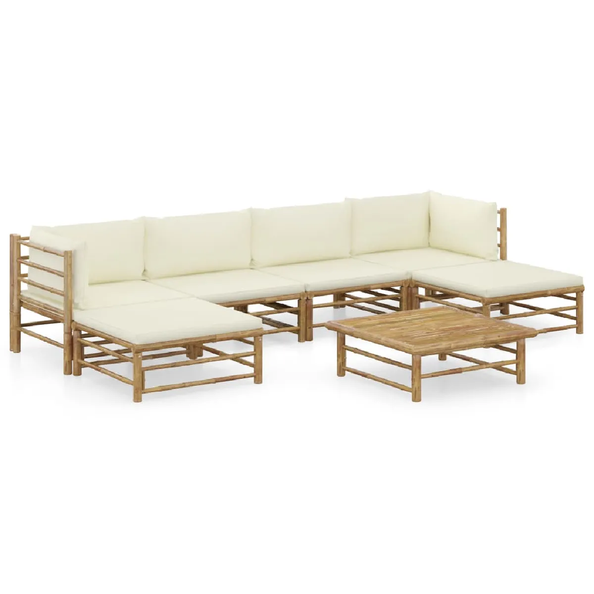 Salon de jardin 7 pcs avec coussins crème bois d'acacia vidaXL - vue 8