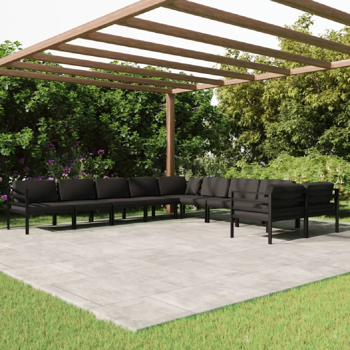 vidaXL Salon de jardin 10 pcs avec coussins - Aluminium Anthracite