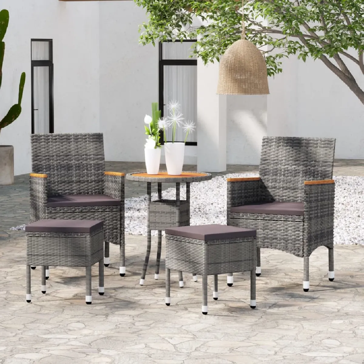 VidaXL Salon de jardin 5 pcs - Résine tressée - Gris