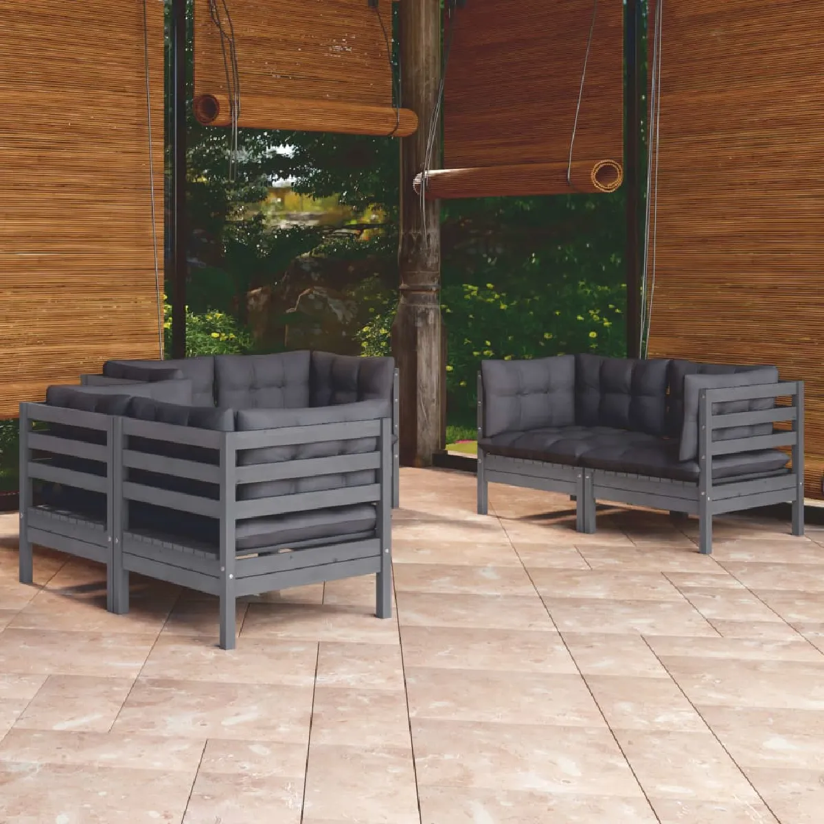 vidaXL Salon de jardin 6 pcs avec coussins Bois de pin massif - vue 2