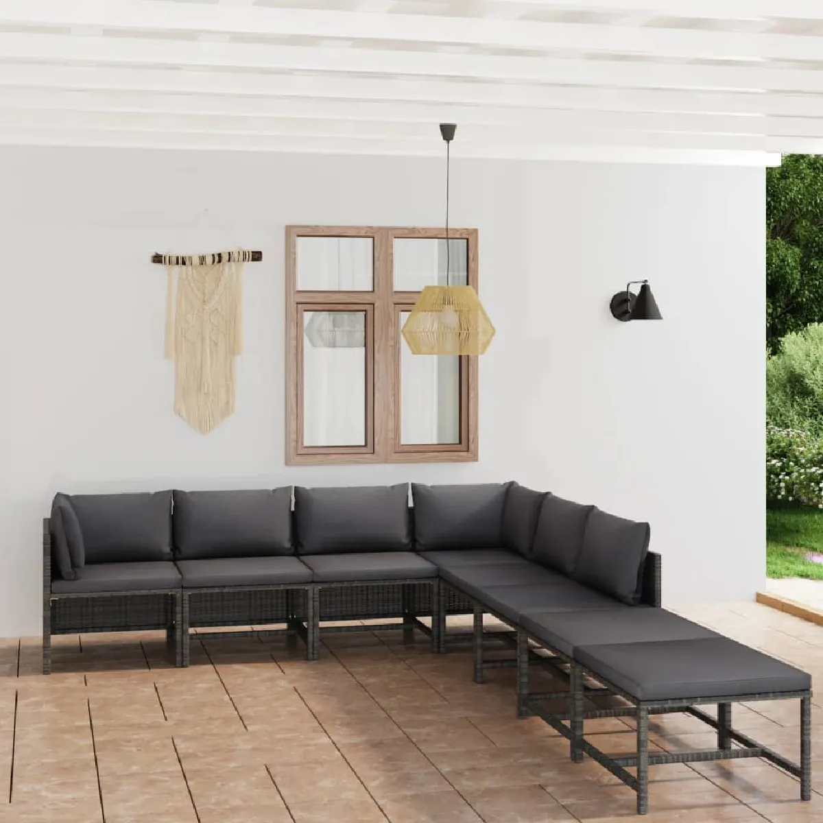 vidaXL Salon de jardin 8 pcs - Résine tressée Gris