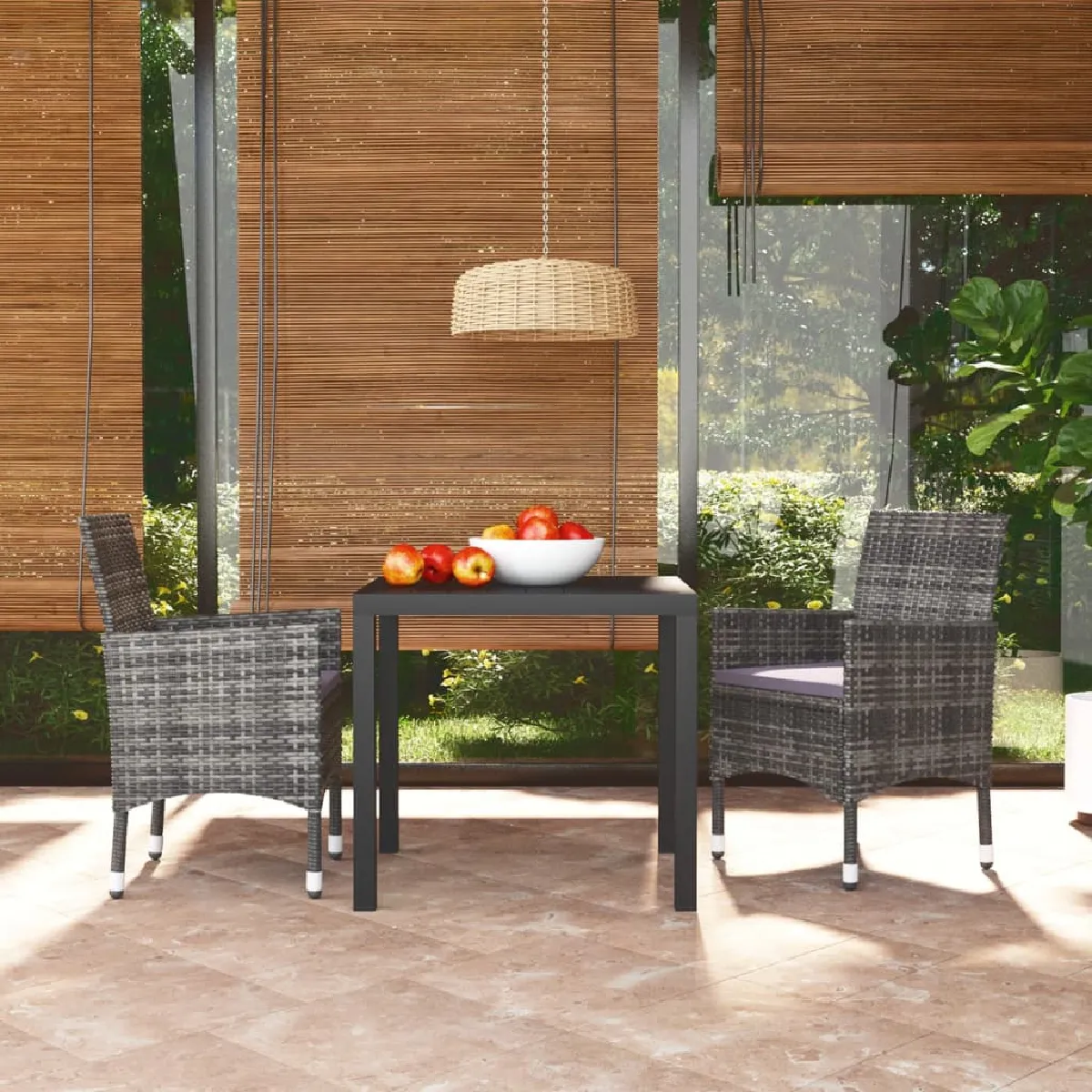 vidaXL Mobilier à Dîner de Jardin et Coussins 3 pcs Ensemble de Salle à Manger de Patio Table et Chaises d'Extérieur Balcon 3095021 - vue 2