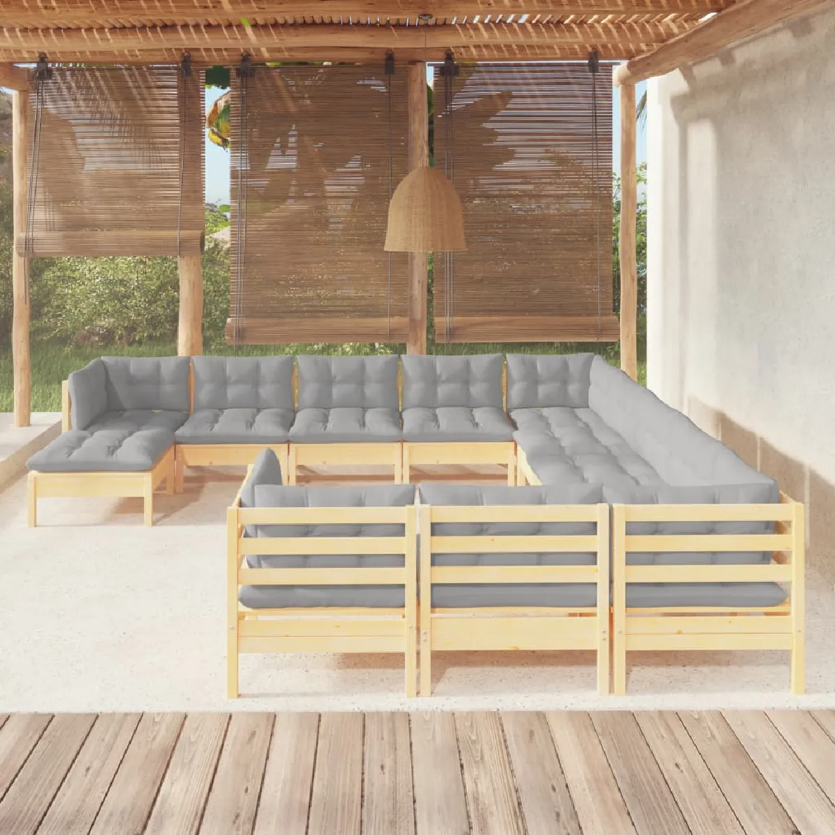 vidaXL Salon de jardin 9 pcs avec coussins Crème - vue 7