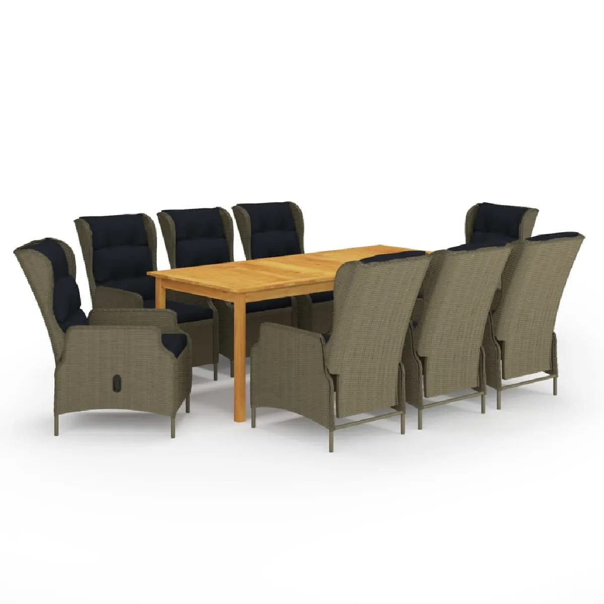 Vidaxl Marron Ensemble Salle À Manger De Jardin 9 Pcs