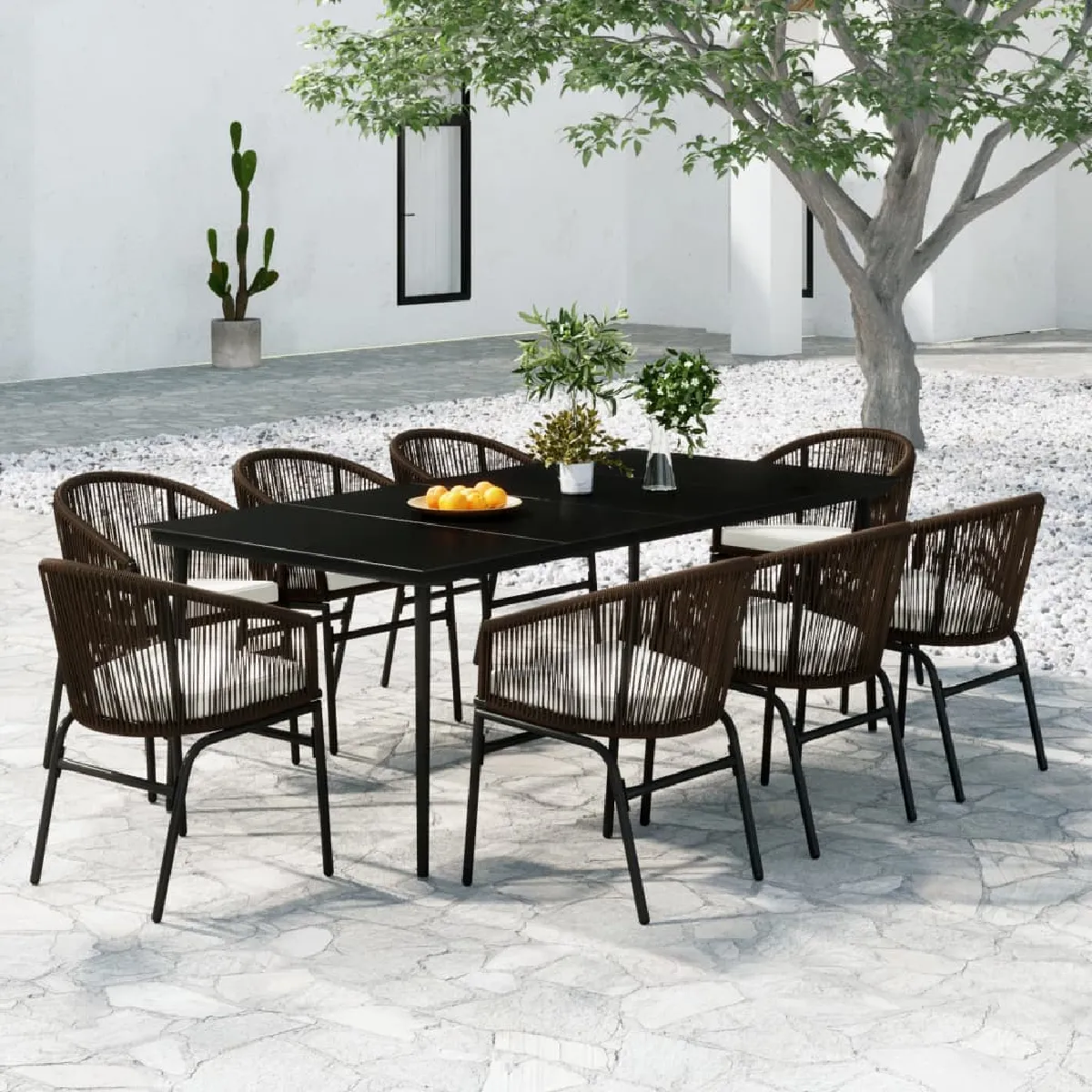 Vidaxl Marron Ensemble Salle À Manger Jardin 9 Pcs