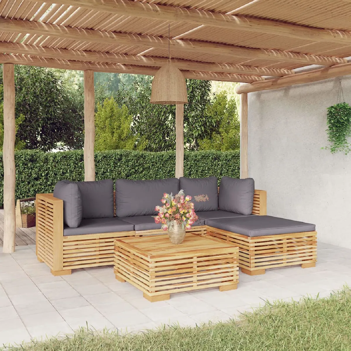 vidaXL Salon de Jardin en Teck Massif