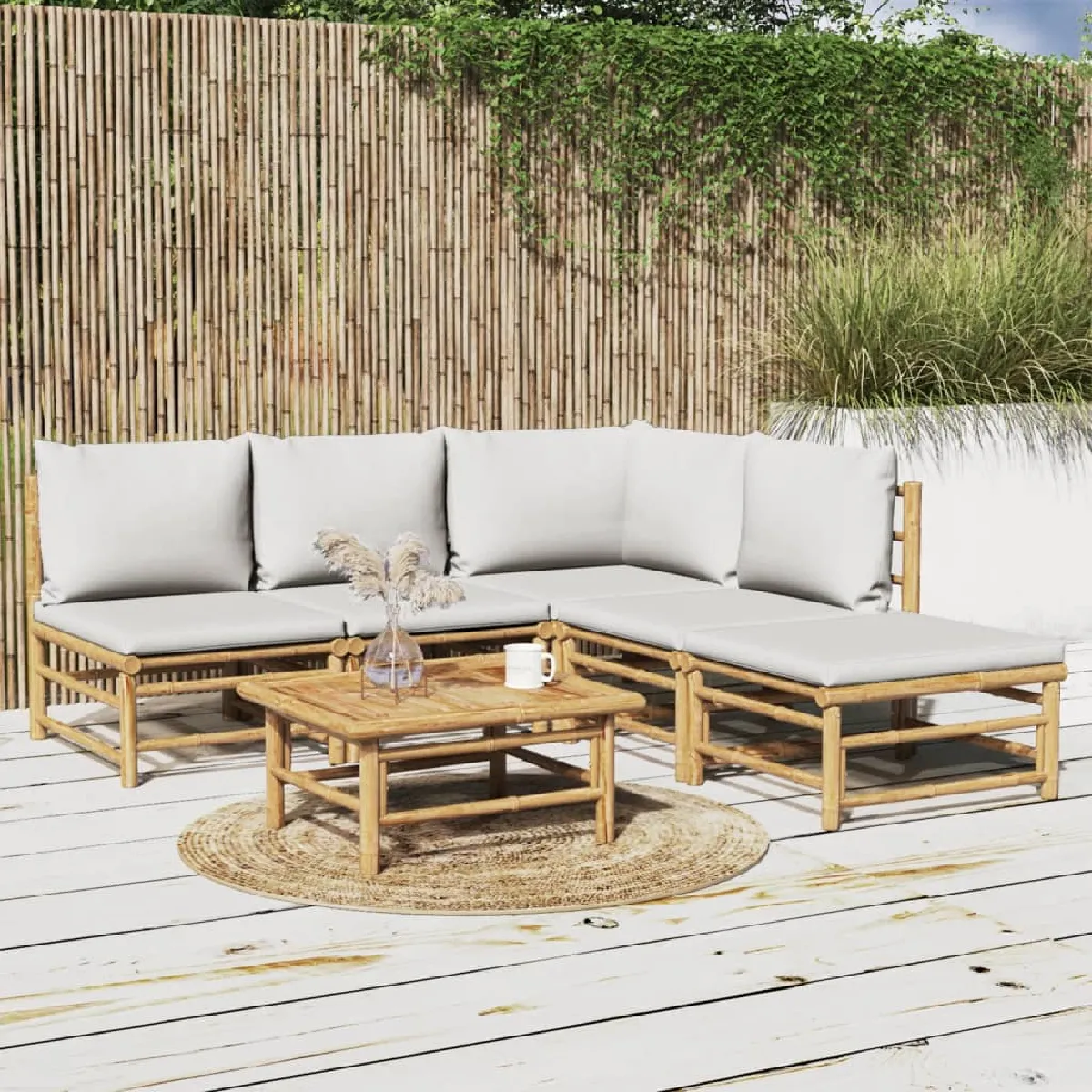 vidaXL Salon de jardin 6 pcs avec coussins Bambou - vue 2