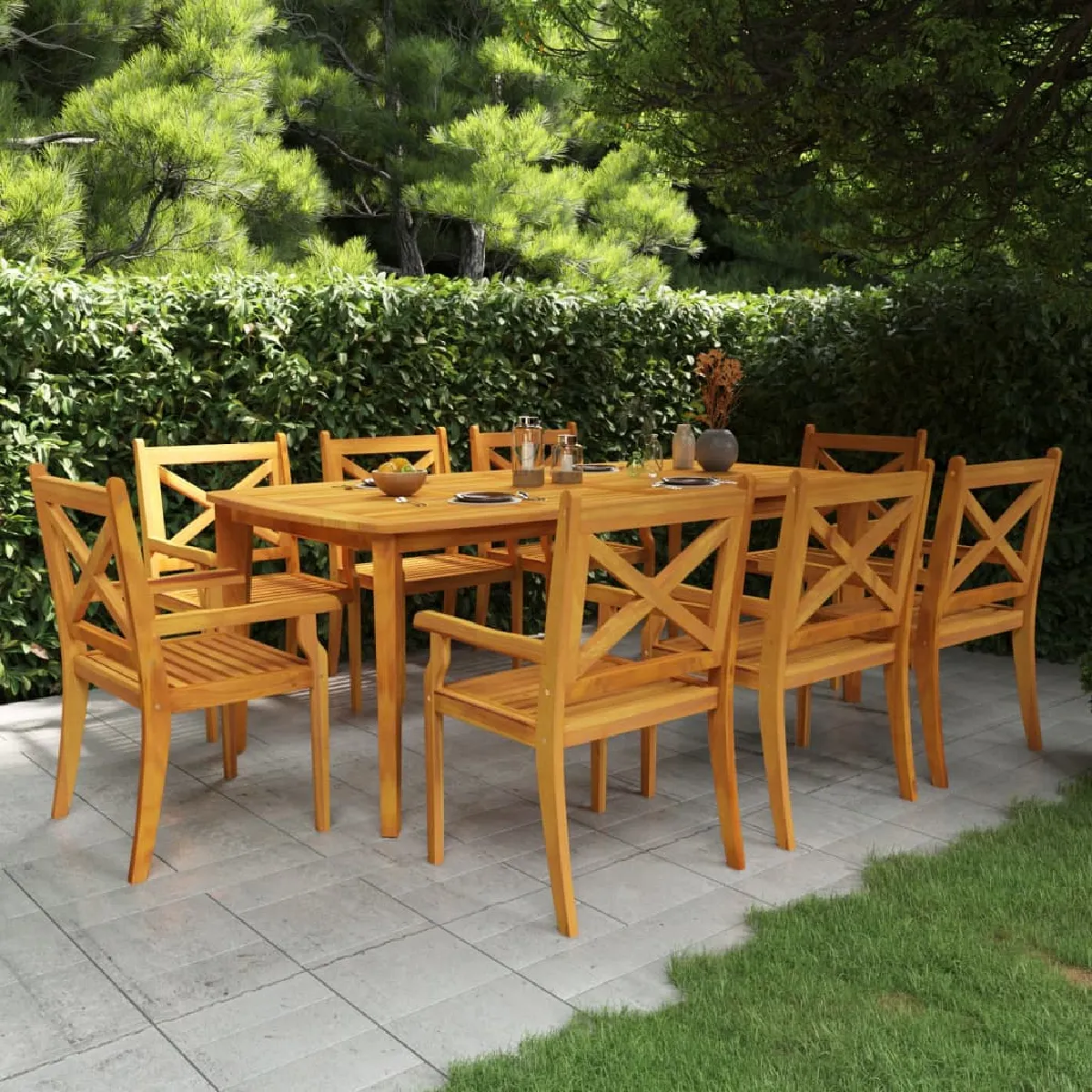 vidaXL Ensemble de salle à manger de jardin 9 pcs Bois d'acacia solide 3058006 - vue 2