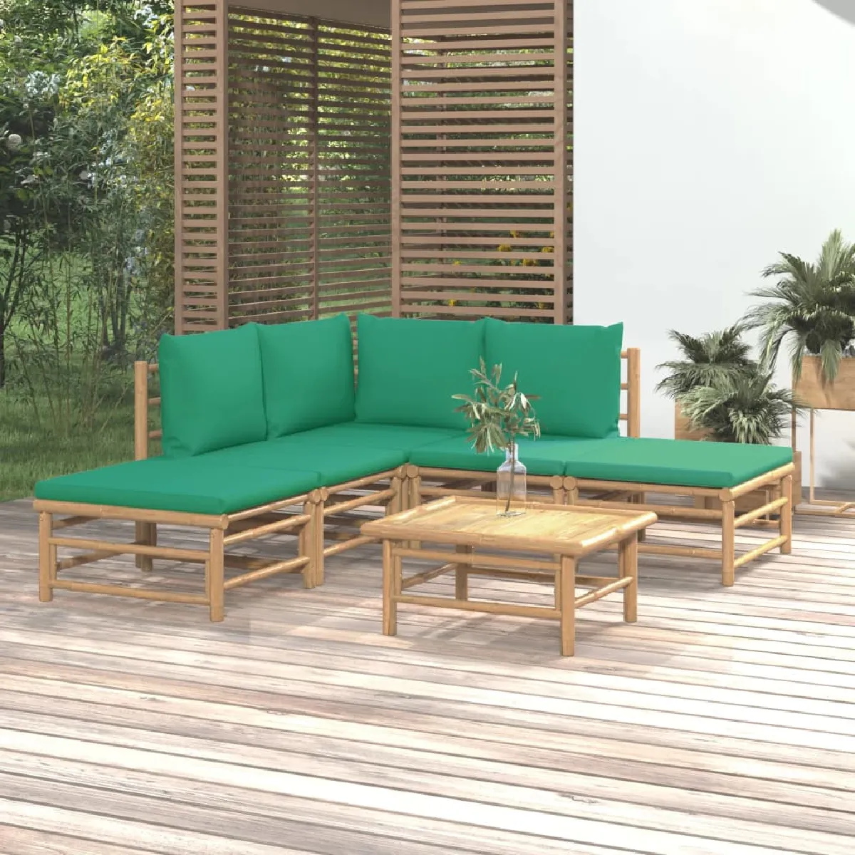 vidaXL Salon de jardin 6 pcs avec coussins Bambou - vue 4