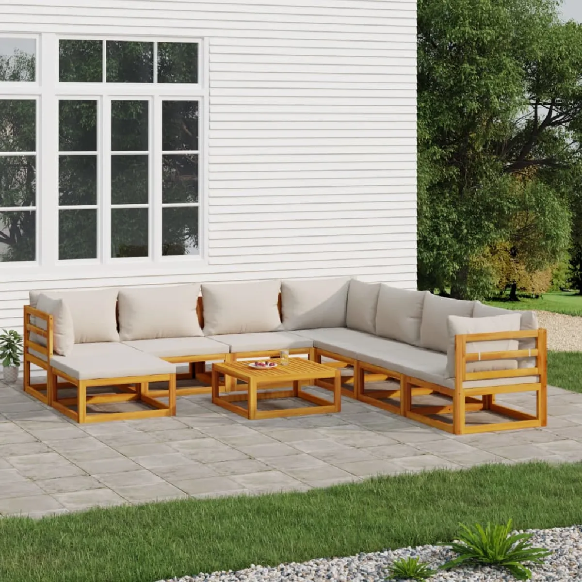 vidaXL Salon de jardin 9 pcs - Gris clair