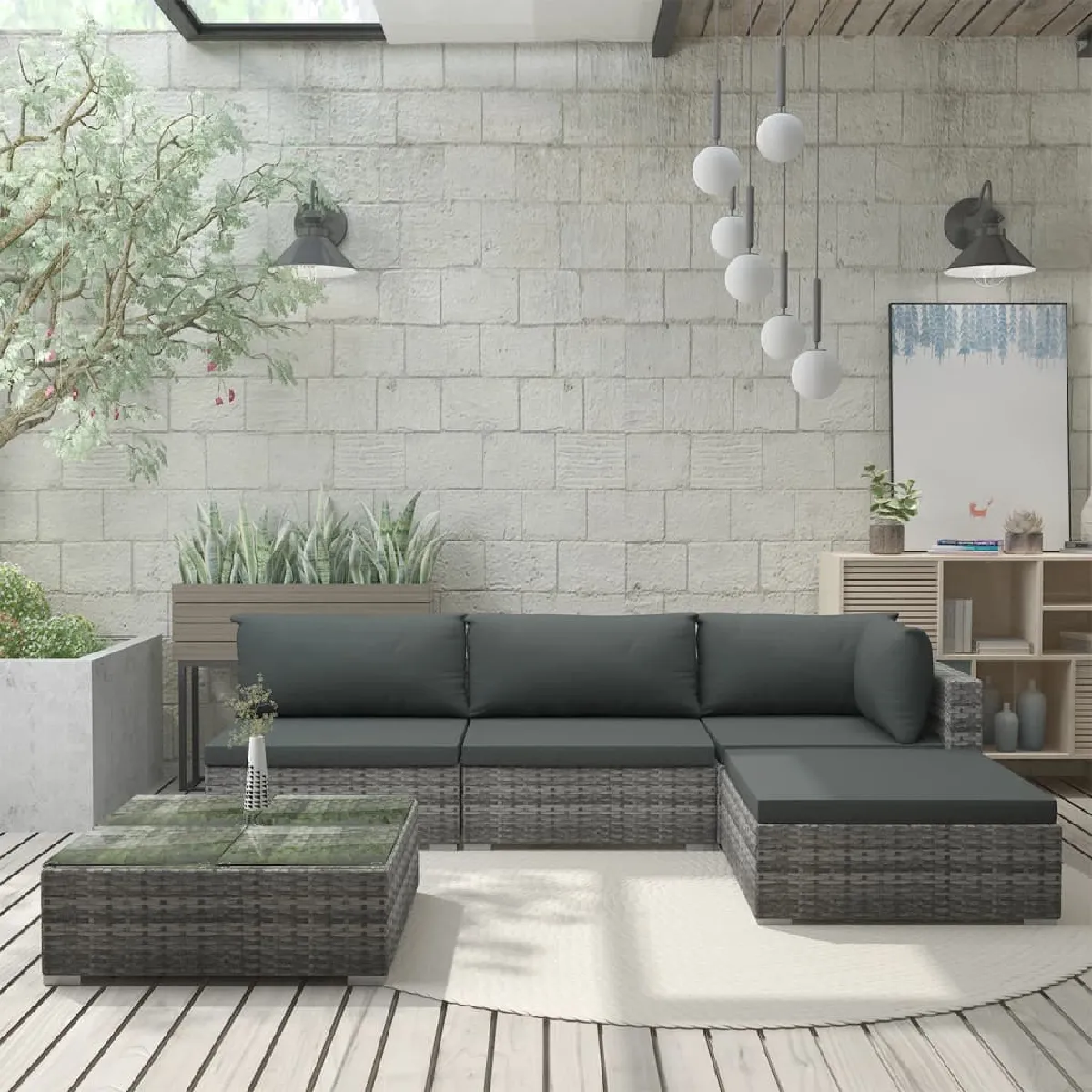 Vidaxl Gris Salon De Jardin Résine Tressée