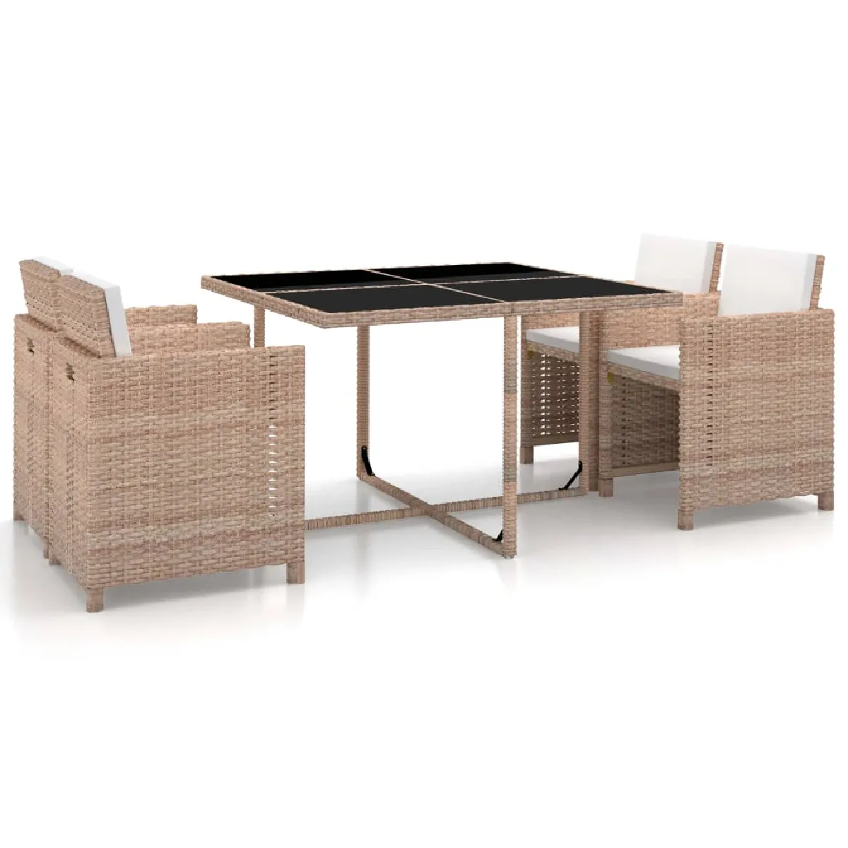 Vidaxl Beige Ensemble À Manger D'extérieur 5 Pcs - Rotin
