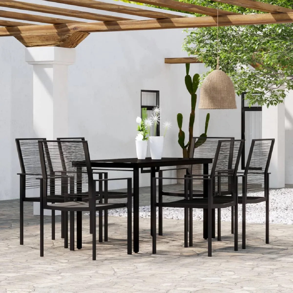 vidaXL Ensemble à manger de jardin 7 pcs - Noir
