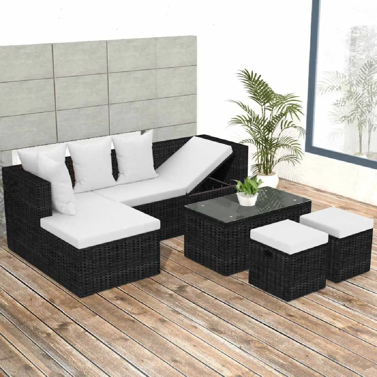 vidaXL Salon de jardin 4 pcs résine tressée noir