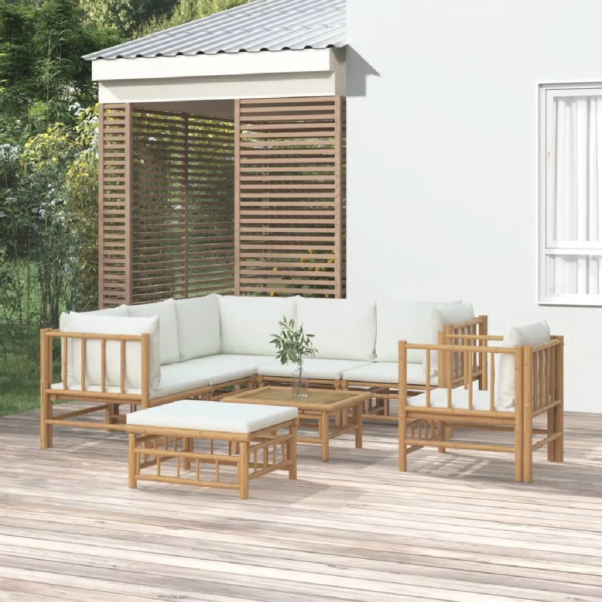 vidaXL Salon de jardin 8 pcs Bambou - vue 2