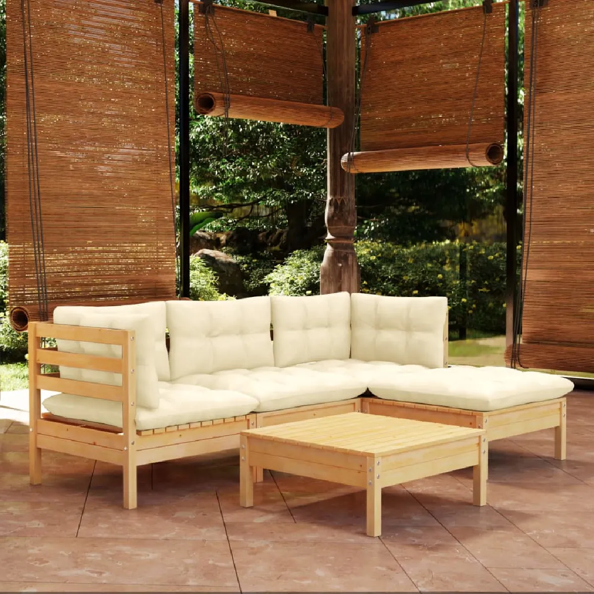 vidaXL Salon de jardin 5 pcs avec coussins crème bois de pin - vue 3