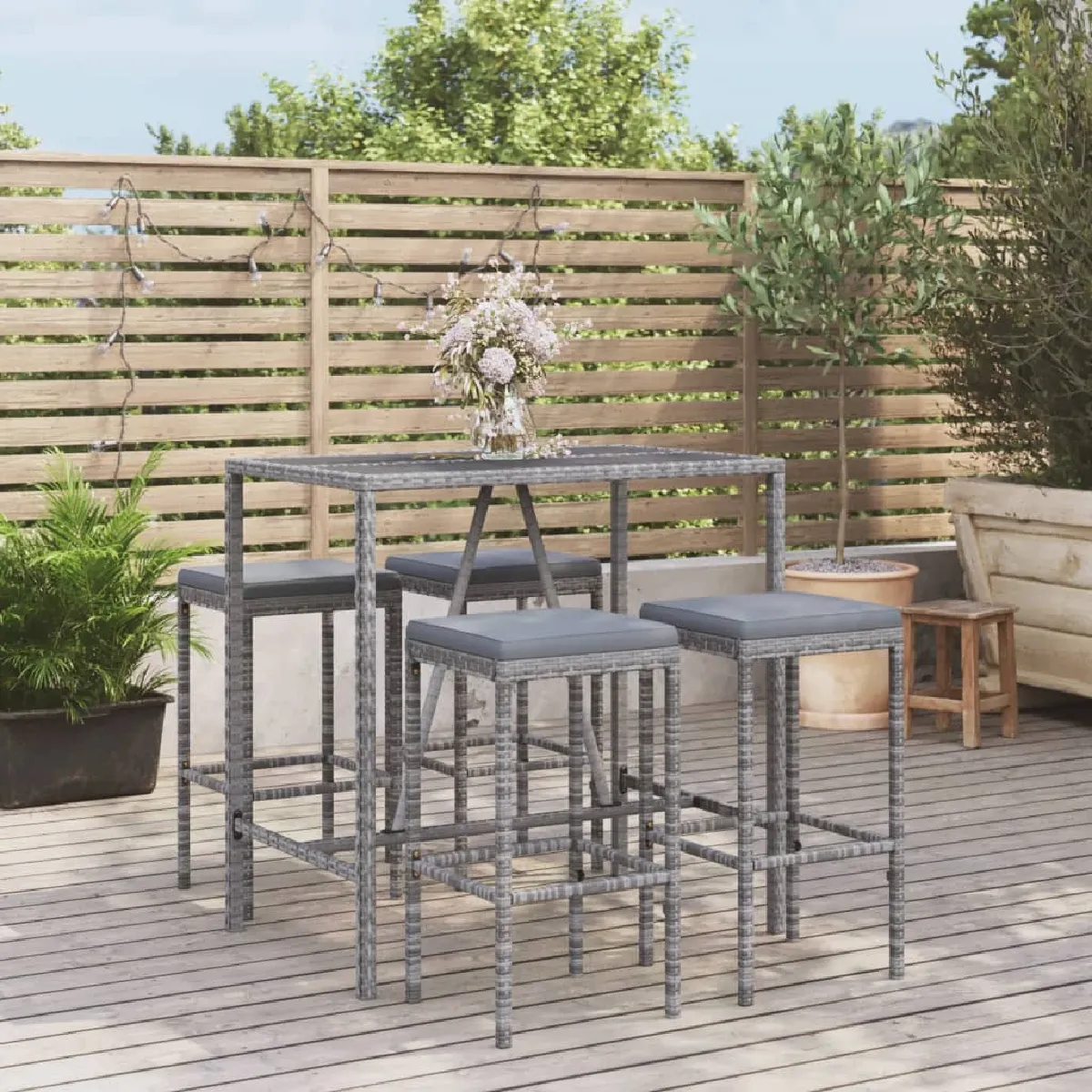 vidaXL - Ensemble de bar de jardin - 5 pièces - Gris - Image 3