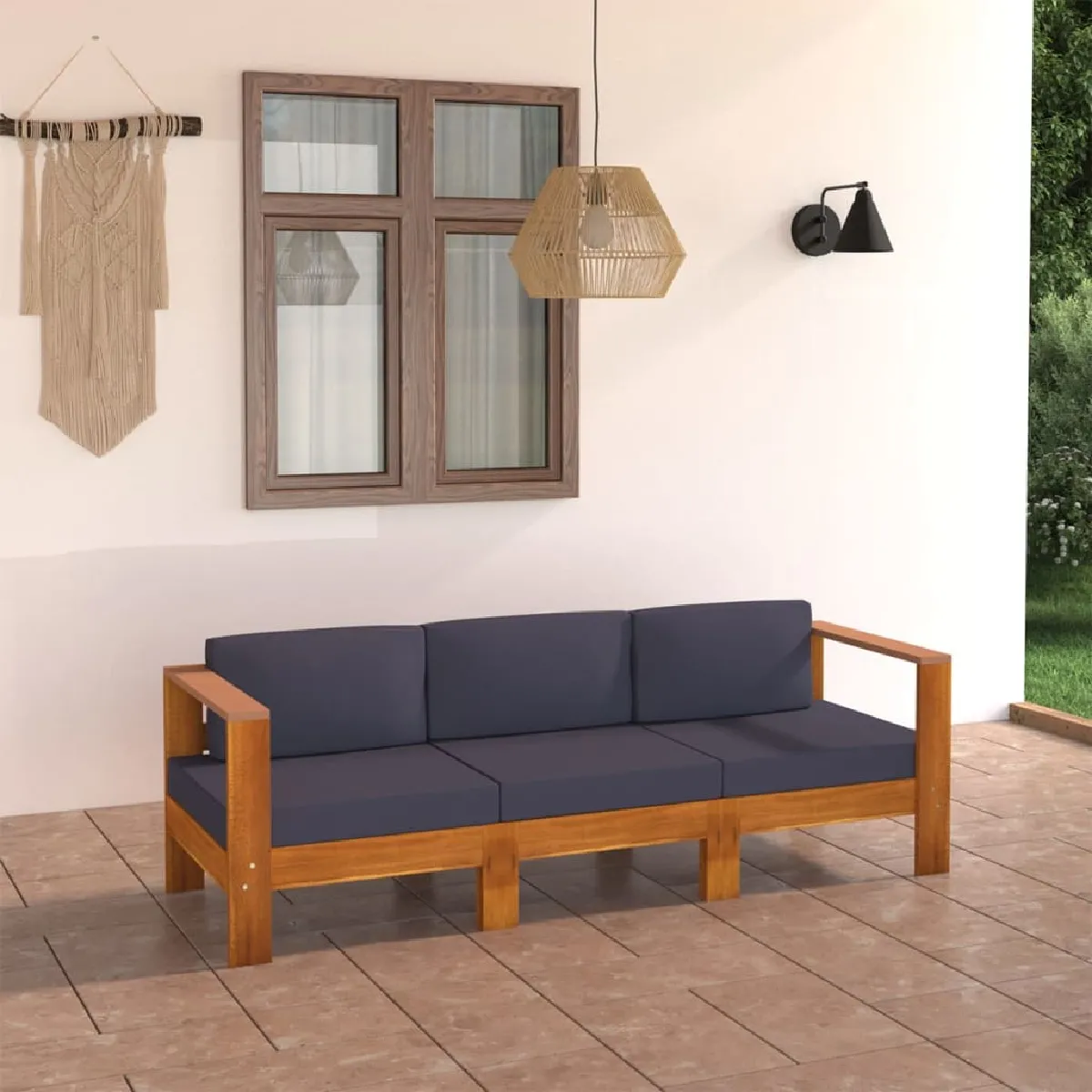 vidaXL Canapé de jardin 3 places Acacia massif gris foncé