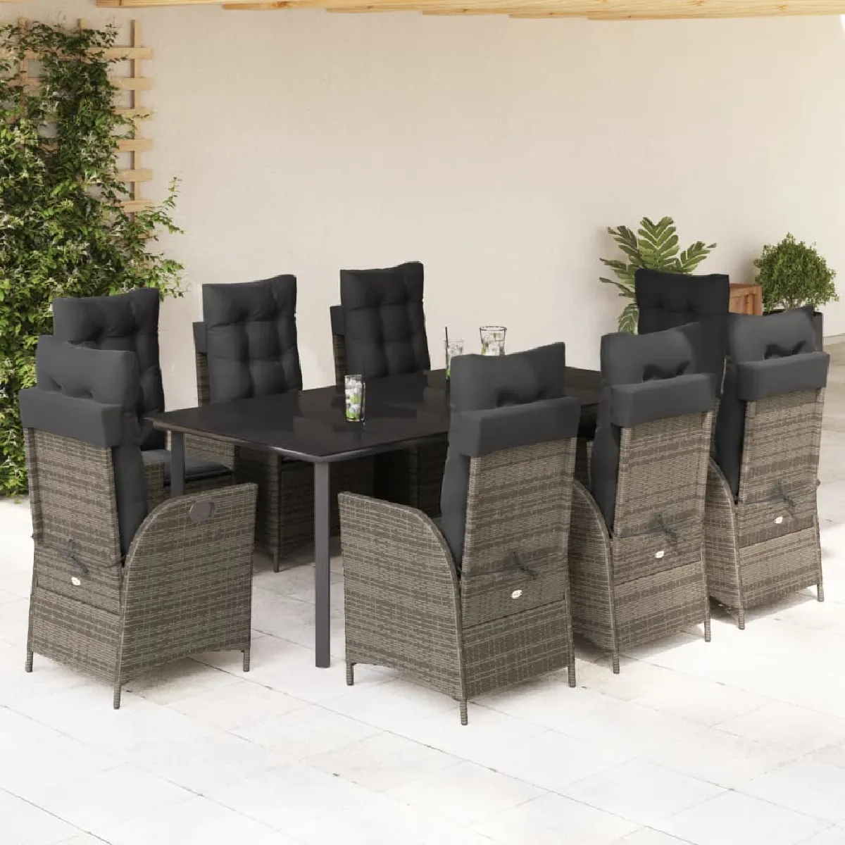 vidaXL Ensemble à manger de jardin 9 pcs Résine tressée