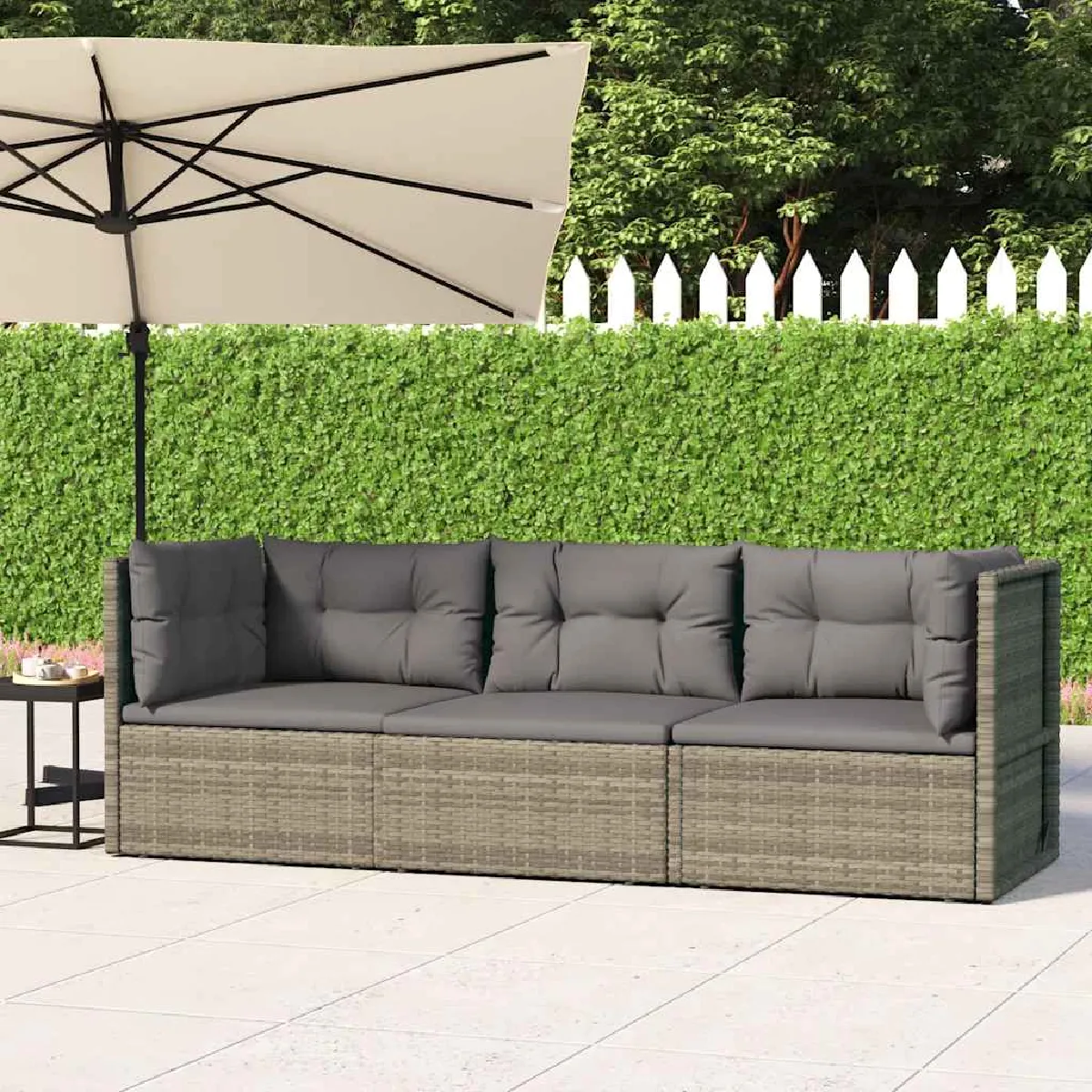 vidaXL Salon de jardin 3 pcs avec coussins - Résine tressée gris