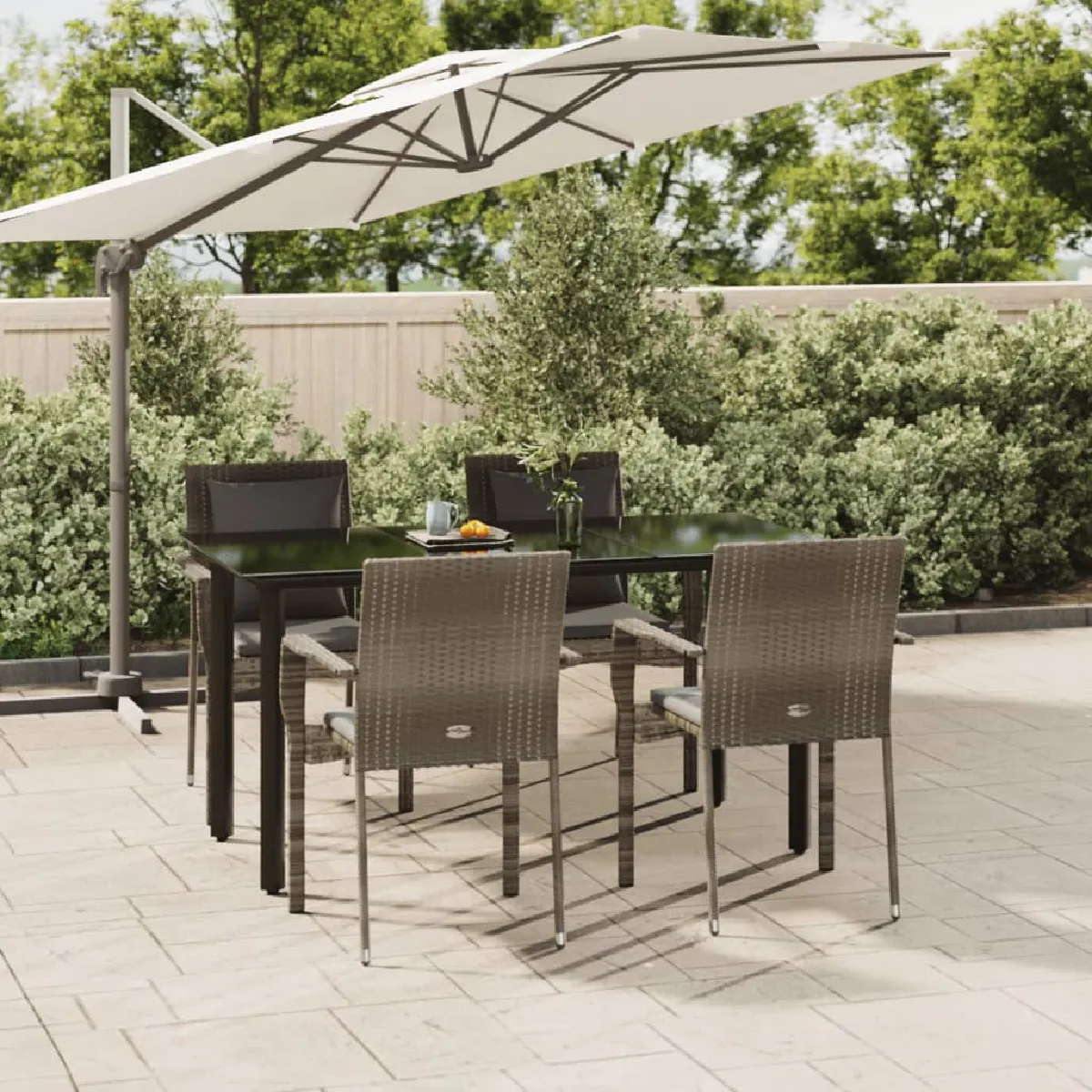 Non Communiqué Gris Vidaxl Mobilier À Dîner De Jardin Et Coussins 5 Pcs Noir Et 3185116 - Image 3