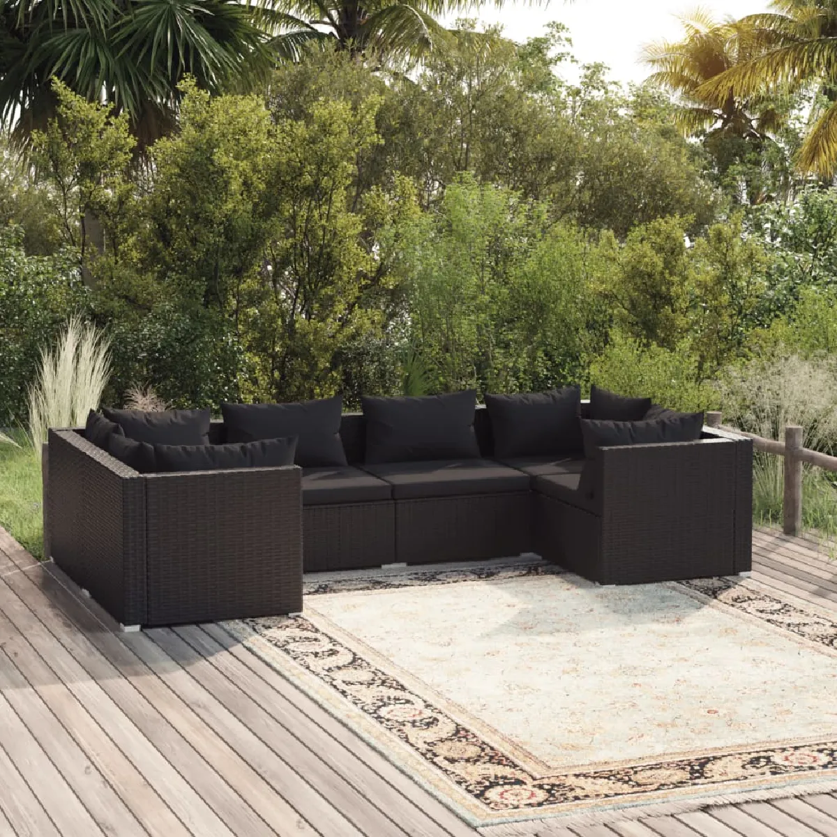 vidaXL Salon de jardin avec coussins 6 pcs résine tressée 3275128 - vue 3