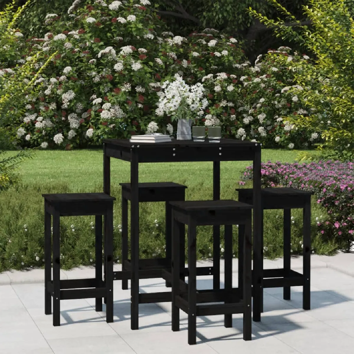vidaXL Ensemble de bar de jardin 5 pcs - Noir