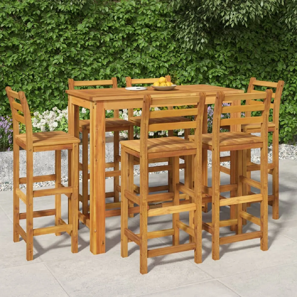vidaXL Ensemble de Bar de Jardin 7 pcs Table et Chaises avec Repose Pieds Ensemble de Meubles de Terrasse Extérieur Bois 3154397 - vue 2