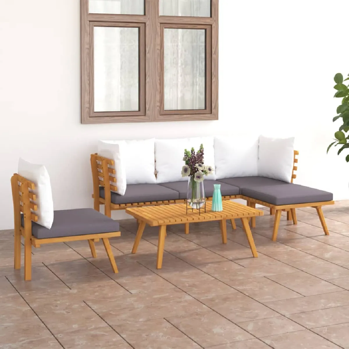 VIDAXL - Salon de jardin modulable - Bois massif - Gris - 5 personnes - Image 3