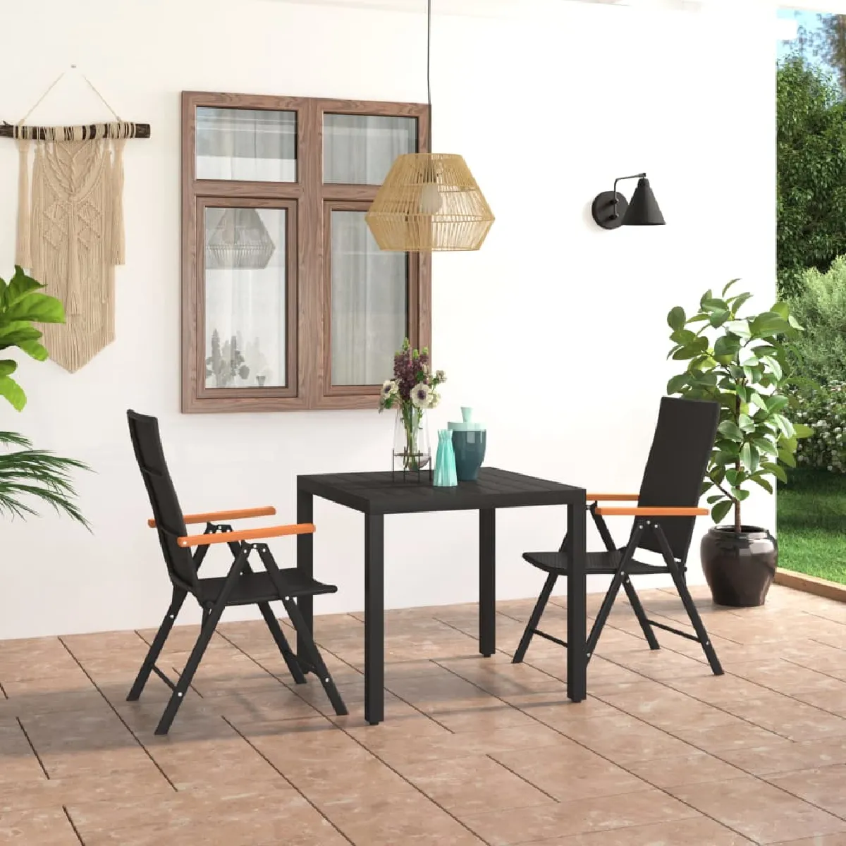 Vidaxl Noire Ensemble À Manger De Jardin 3 Pcs