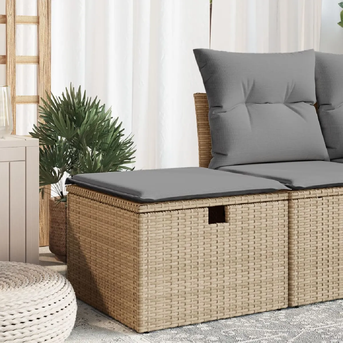 vidaXL Tabouret de jardin avec coussin - Beige - 55x55x37cm