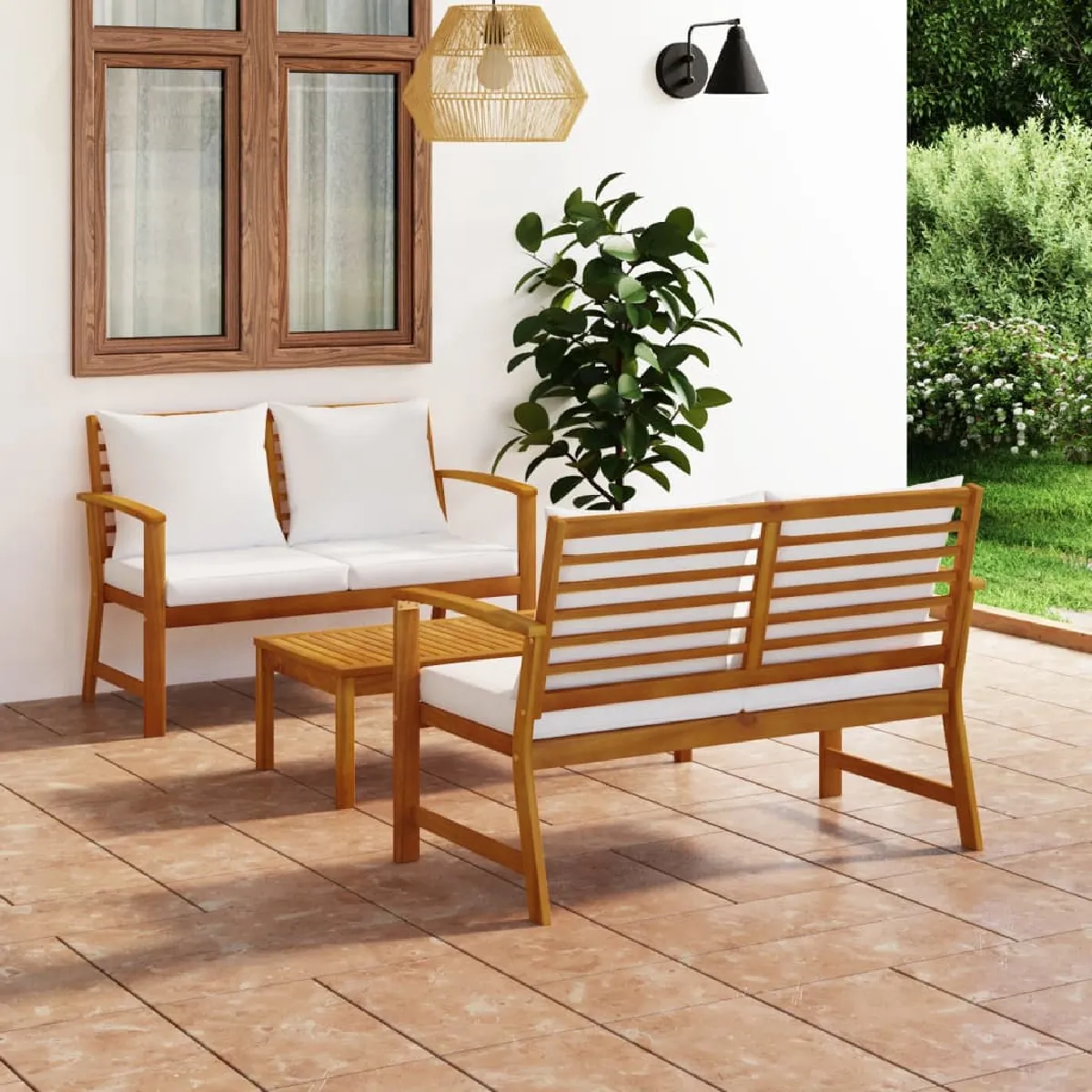 vidaXL Salon de jardin 3 pcs Bois d'acacia massif
