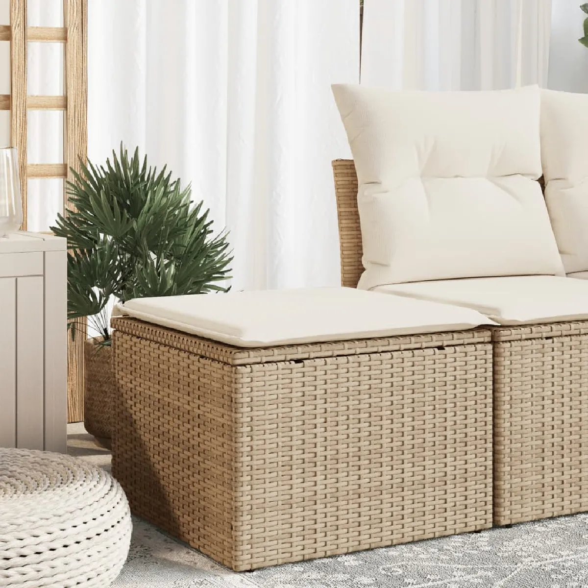 vidaXL Tabouret de jardin avec coussin Résine tressée - vue 3