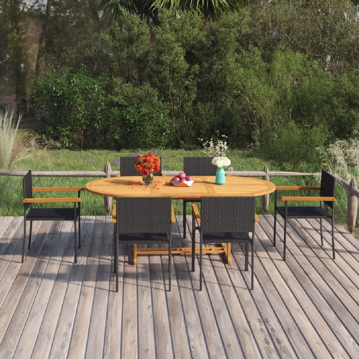 vidaXL Ensemble à manger de jardin 7 pcs résine tressée - vue 4