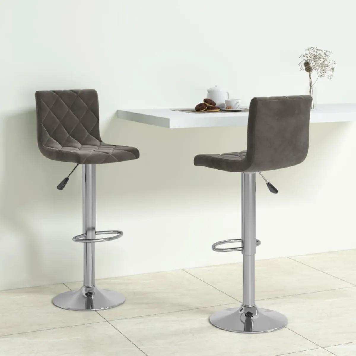 VIDAXL - Tabourets de bar - Velours - Gris - Lot de 2 - Image 2