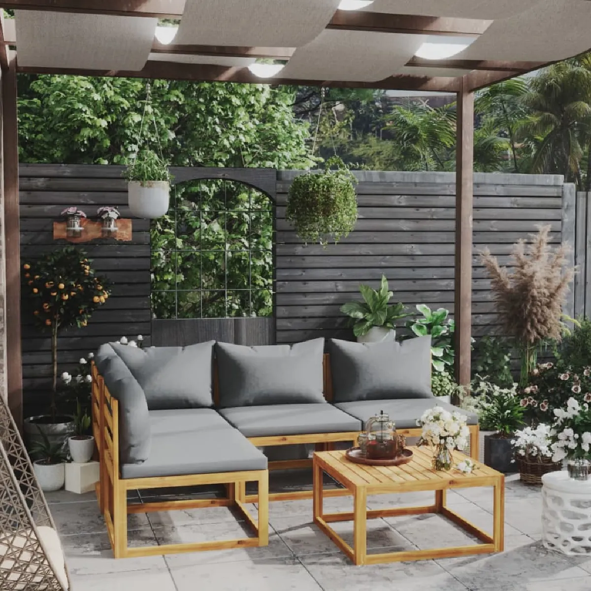 vidaXL Salon de jardin 5 pcs Bois d'acacia solide - vue 2