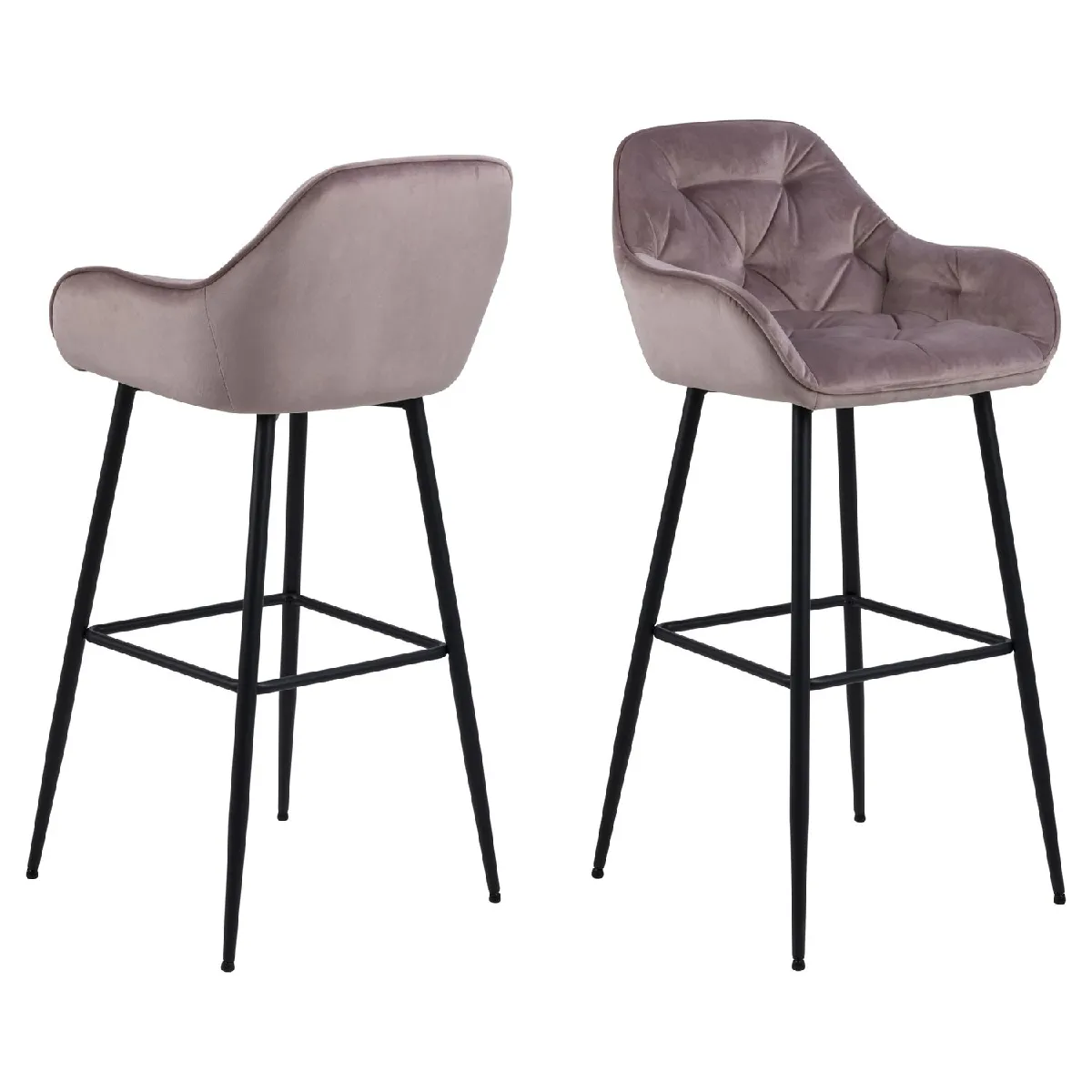 Lot de 2 Tabourets de bar en tissu et métal - Vieux rose