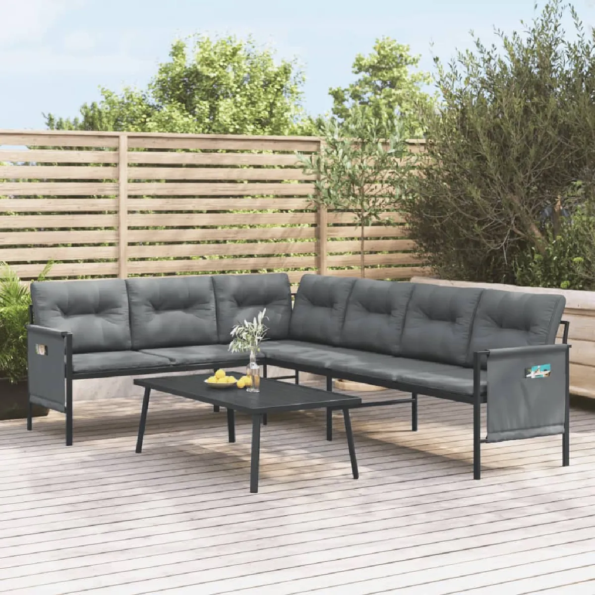 Vidaxl Gris Salon De Jardin Acier 2 Pieces 7 Personnes - Image 3